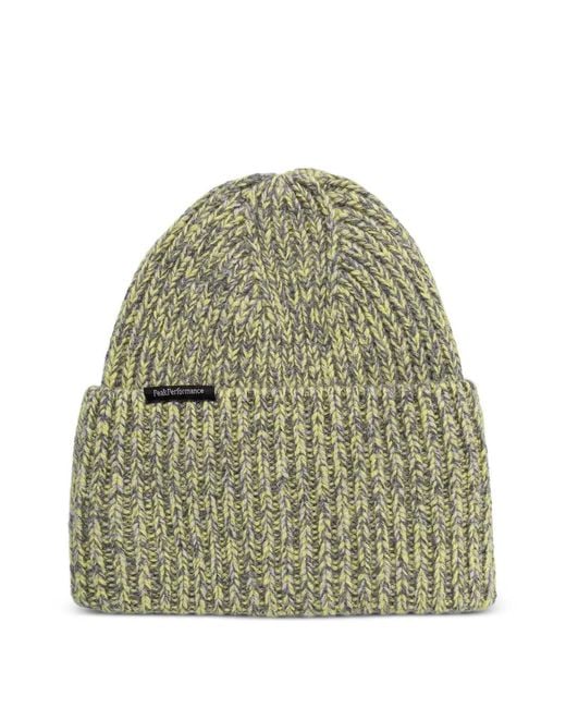 Peak Performance Green Ribbed-Knit Beanie Hat