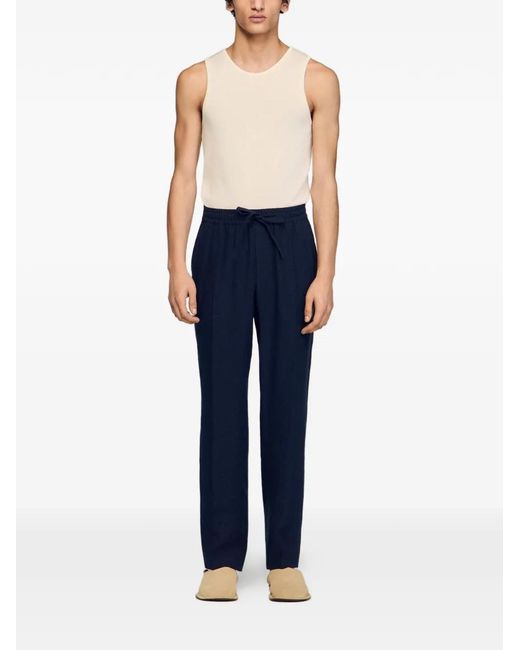 Sandro Blue Straight-Leg Linen Trousers for men