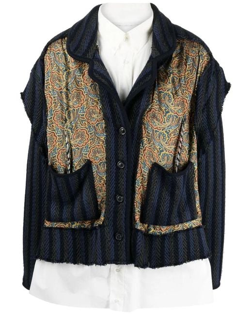 Maison Margiela Black Paisley-Print Layered Poplin Shirt for men