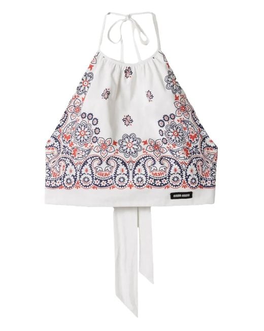Miu Miu White Cropped-Top Mit Paisleymuster
