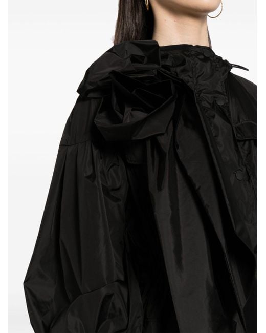Simone Rocha Black Rose-appliqué Sash-detail Coat