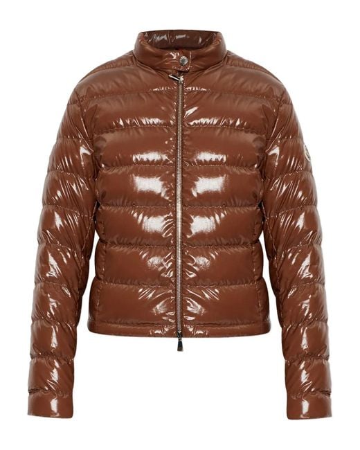 Moncler Brown Papillon Short Down Jacket With Glossy Finish