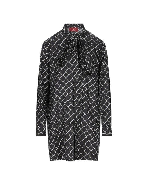 Gucci Gray Pussy-Bow Printed Mini Dress