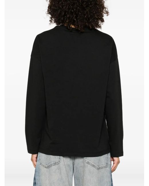 KENZO Black Flower-Embellished Long-Sleeve Top