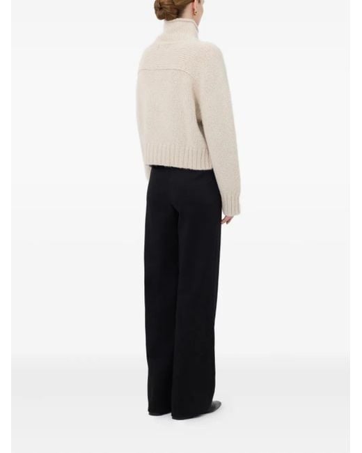 Loulou de Saison White Kean Stand Collar Ribbed Sweater