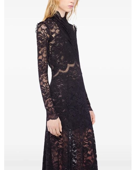 Rabanne Black Maxi Long-Sleeves Lace Dress