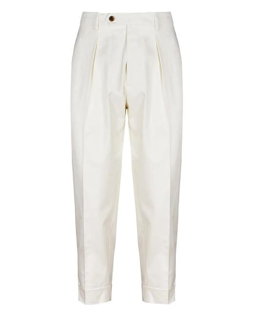 Berwich White Pleated Tapered Trousers for men