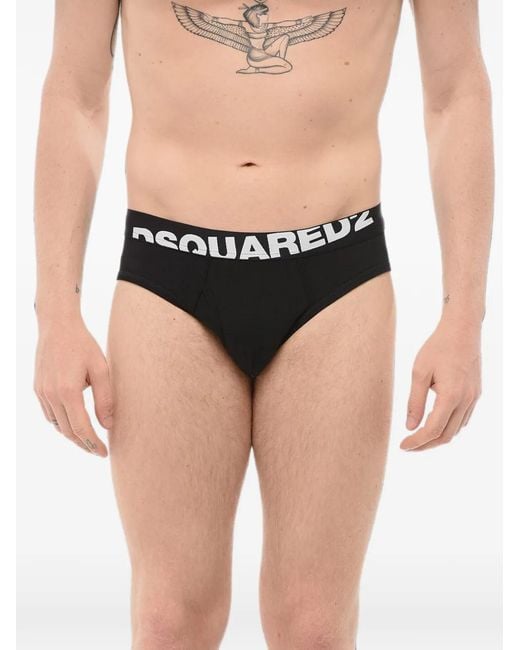 DSquared² Black Logo-Waistband Briefs for men