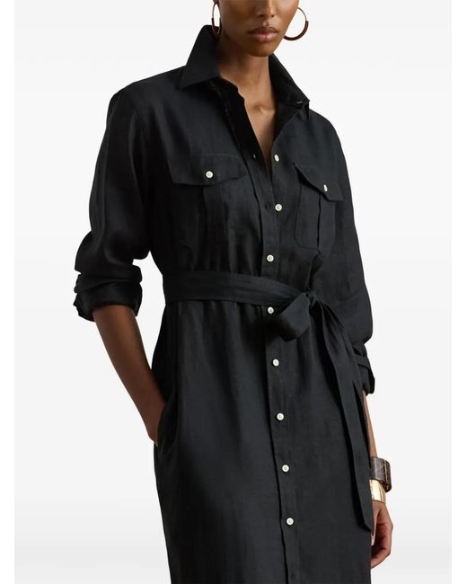 Ralph Lauren Black Belted Patch-Pocket Midi Shirt Dress