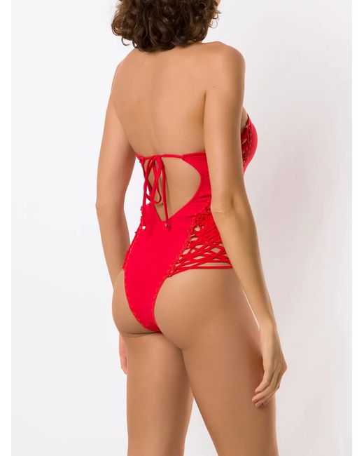 Amir Slama Red Macreme-Details Swimsuit