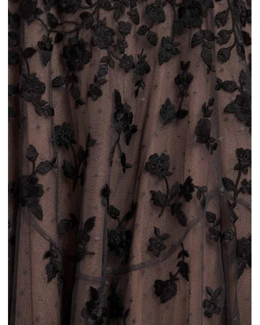 Needle & Thread Black Sylvia Rose Midikleid mit rundem Ausschnitt