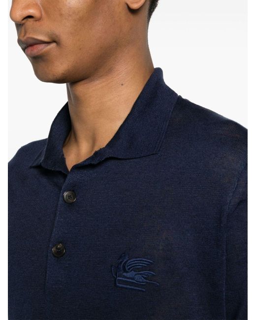 Etro Gestricktes Poloshirt mit Logo-Stickerei in Blue für Herren