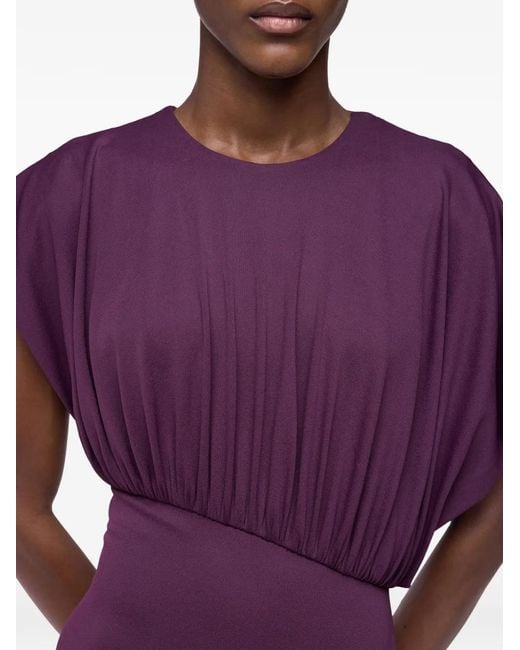 Rabanne Purple Asymmetric Ruched Maxi Dress