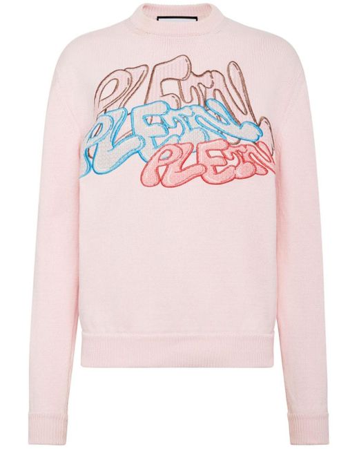 Philipp Plein Katoenen Sweater Met Geborduurd Logo in het Pink
