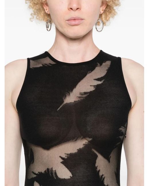 McQueen Black Feather-Intarsia Pencil Dress