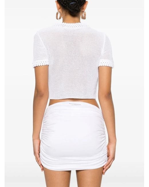 Philosophy Di Lorenzo Serafini White Macramé Crop Top