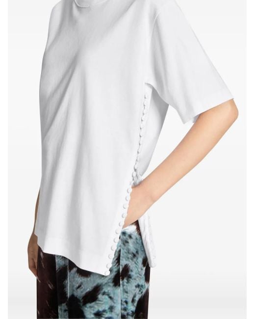 Dries Van Noten White Button-Embellishment Cotton T-Shirt