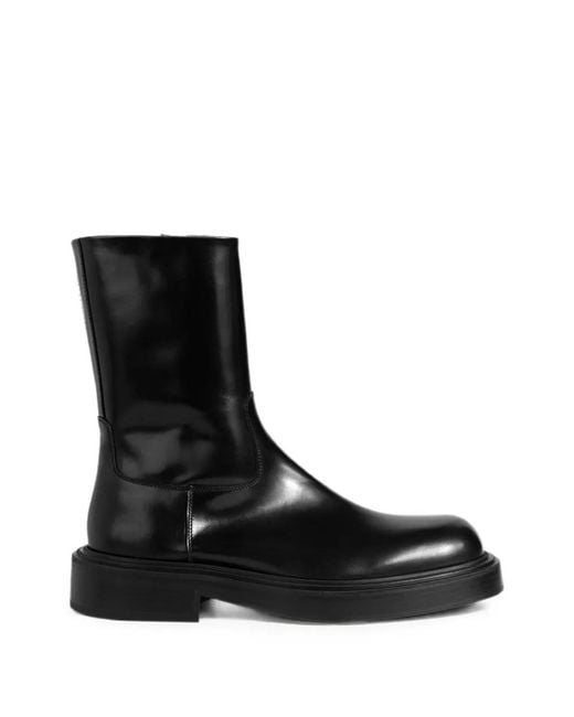 Ferragamo Black Leather Block-Heel Boots