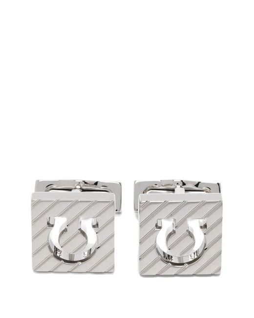 Ferragamo White Gancini Engraved Cufflinks for men