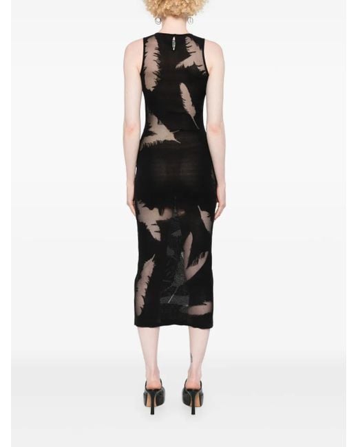 McQueen Black Feather-Intarsia Pencil Dress