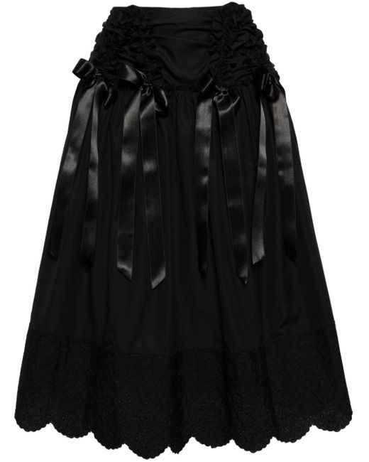 Simone Rocha Black Bow-embellished Gathered Cotton Skirt