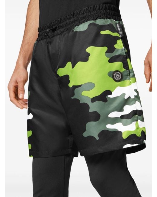 Philipp Plein Green Camouflage Running Trousers for men