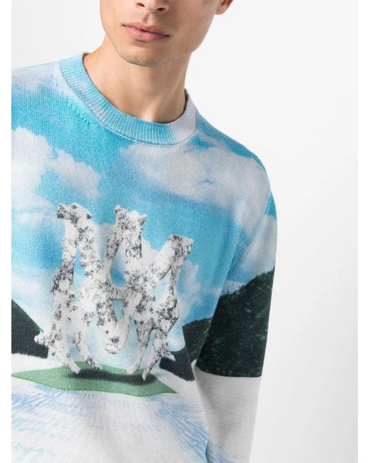 Amiri Blue Intarsia-Pattern Cotton Blend Jumper for men