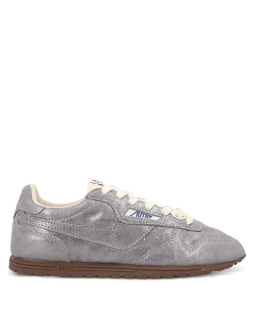 Autry Gray Windspin Metallic Leather Sneakers