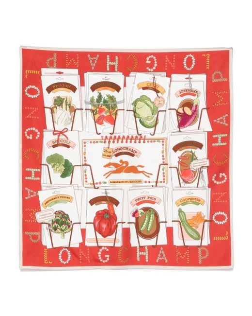 Longchamp Red In The Vegetable Garden Scarf