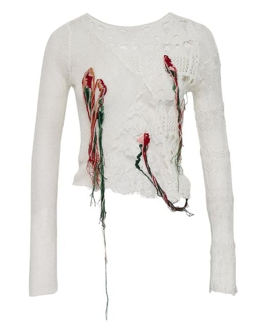 Caroline Hu White Floral-Embroidered Top