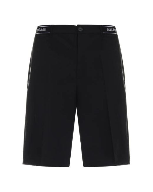Just Cavalli Black Logo-Waistband Shorts for men