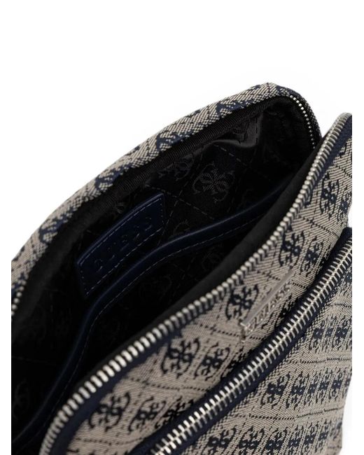 Guess Gray Boston Monogram-Print Logo-Plaque Messenger Bag for men