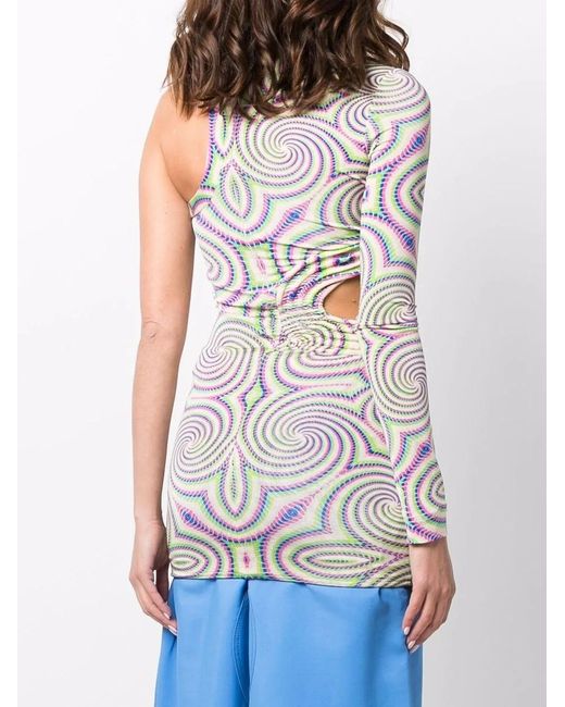Stella McCartney Multicolor Spiral-Print Cut-Out One-Shoulder Top