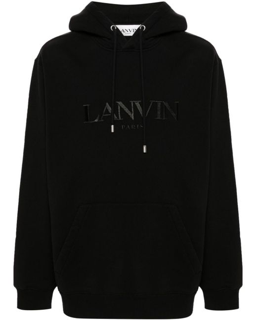 Lanvin Black Logo-embroidered Cotton Hoodie for men