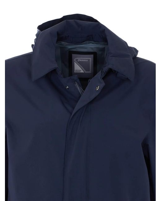 Herno Blue Removable Hood Raincoat for men