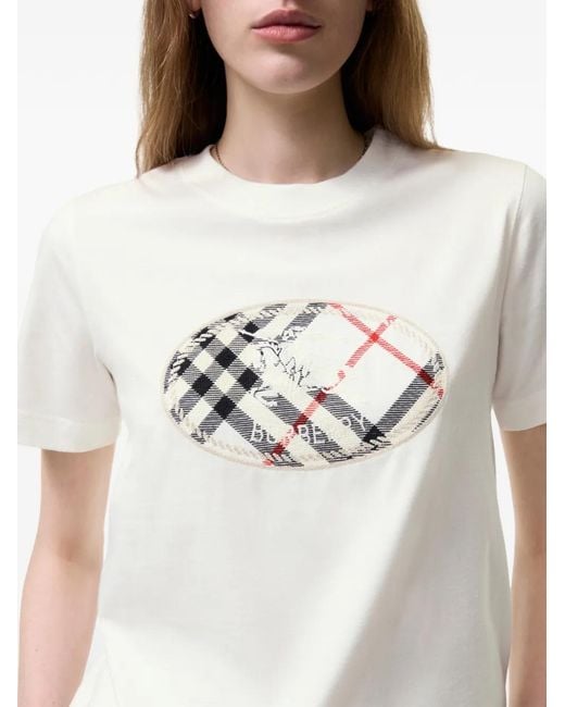 Burberry White Check Knight Stamp Coton T-Shirt