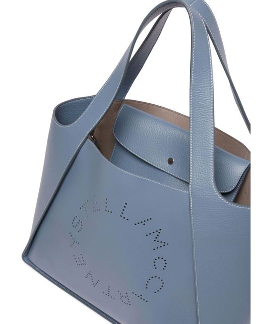 Perforate-logo faux-leather tote bag di Stella McCartney in Blue