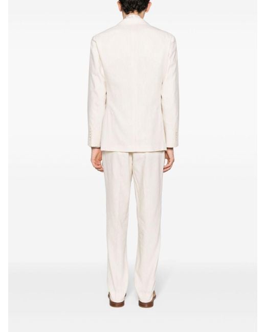 Brunello Cucinelli White Double-breasted Linen Blend Suit for men