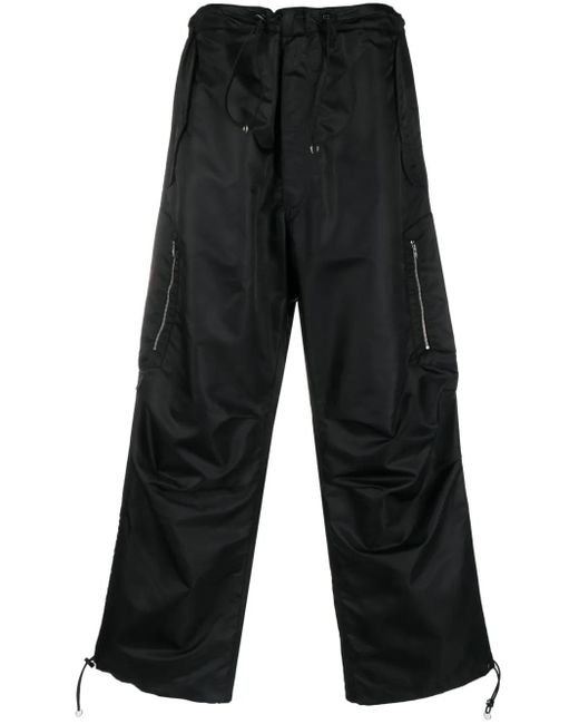 Random Identities Black Satin-Finish Straight Trousers for men