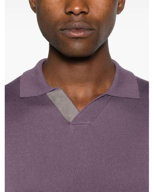 Canali Fijngebreid Poloshirt in het Purple voor heren