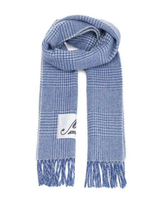 Marni Blue Wool-Blend Scarf With Prince Of Wales Check