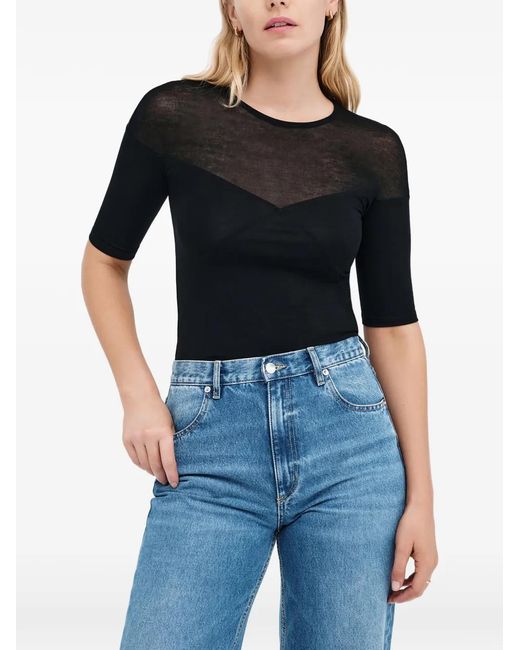 MARCELLA Black Adeline Sheer-Panel Top
