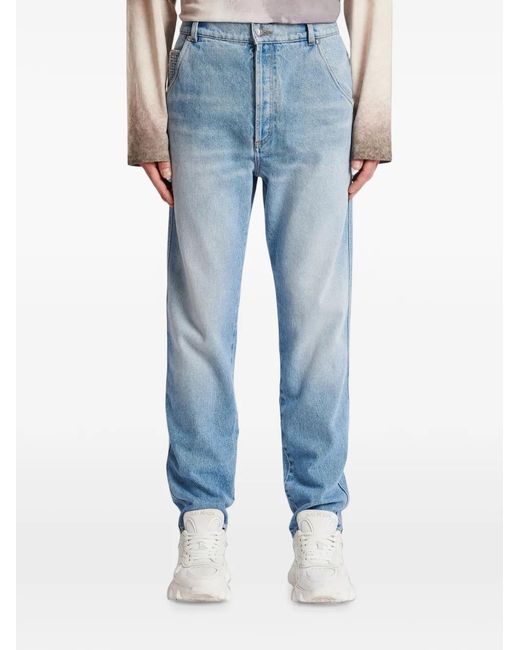 Balmain Blauwe Katoenen Straight Cut Jeans in het Blue voor heren