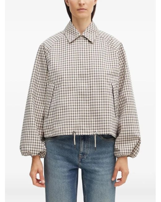 Barbour White Checked Balloon-Sleeve Jacket