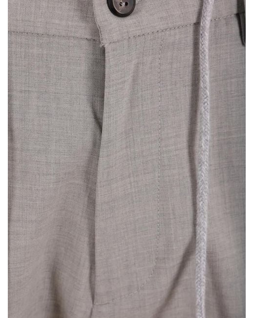 Eleventy Gray Drawstring-Waist Pleated Trousers for men
