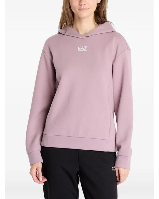 EA7 Pink Logo-Print Hoodie