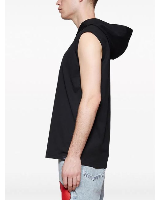 Courreges Black Logo-Appliqué Sleeveless Hoodie for men