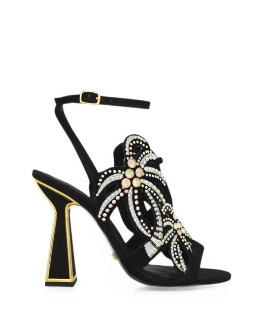 Kat Maconie Black Crystal-Embellished Palm-Tree Sandals