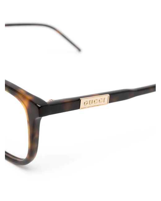 Gucci Brown Tortoiseshell Rectangular-Frame Glasses for men