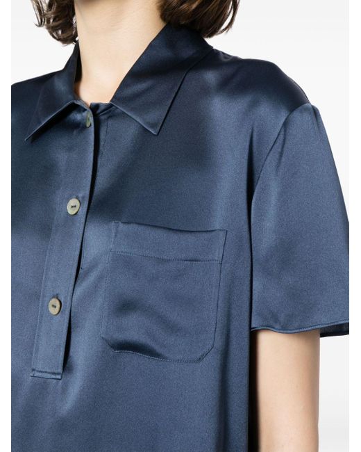 Vince Blue Short-sleeve Silk-satin Polo Shirt